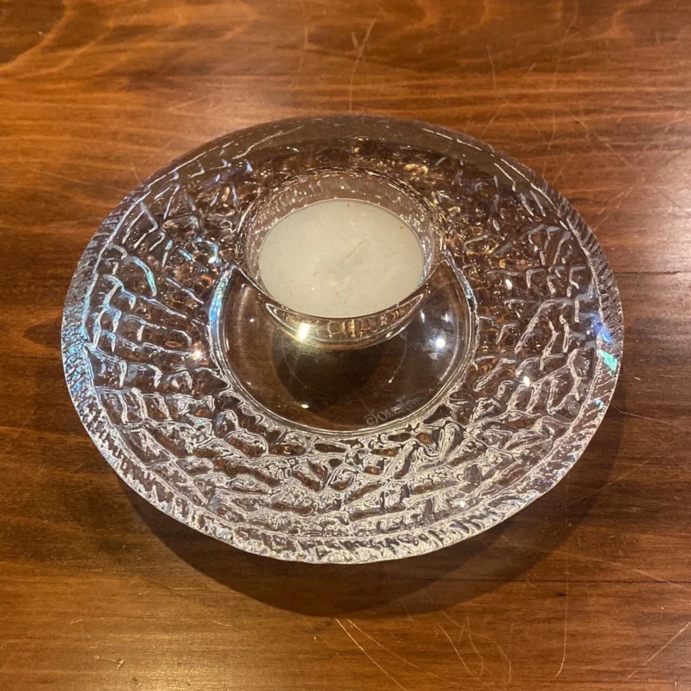 NEW WITHOUT BOX Orrefors Discus Crystal Candle Holder Tea Light Sweden Kostaboda